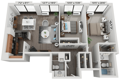 2 Bedroom Floor Plan | 1,025 Sq. Ft. at The Montrose Apartments in Chicago, IL